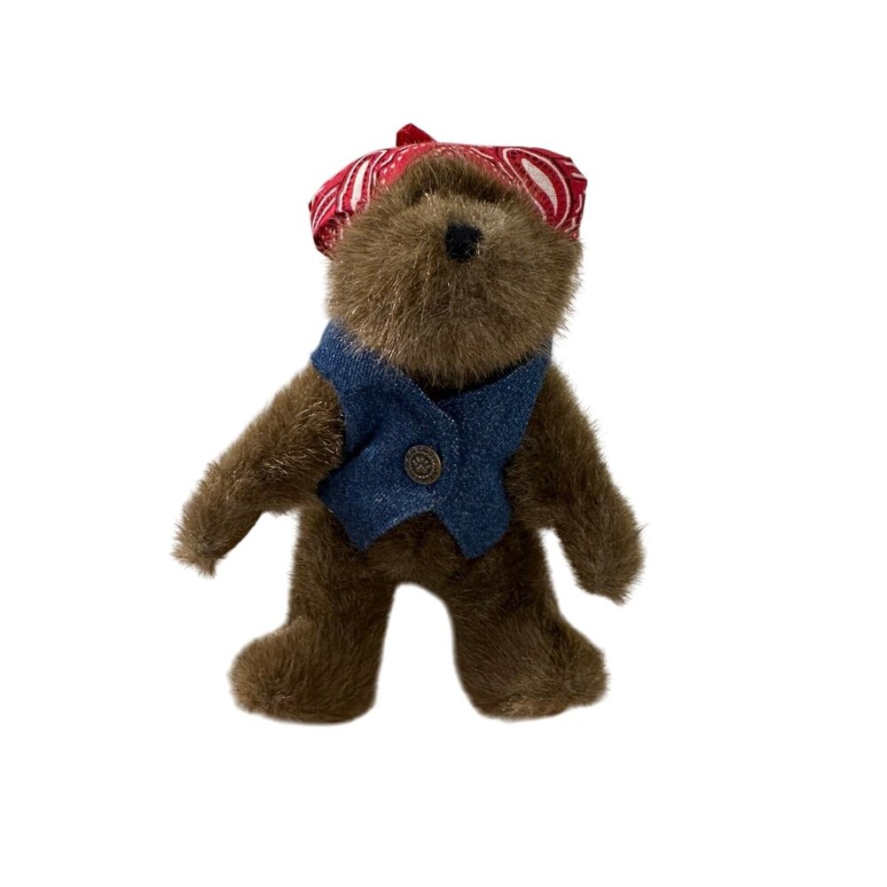 Vintage Boyd’s Bear Al Bearoom Jr 8” red bandana‎ and denim vest plush
